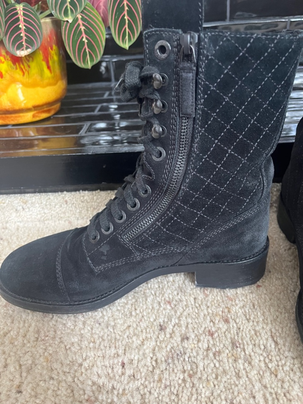 CHANEL Black Suede combat  Boots - Picture 4 of 14